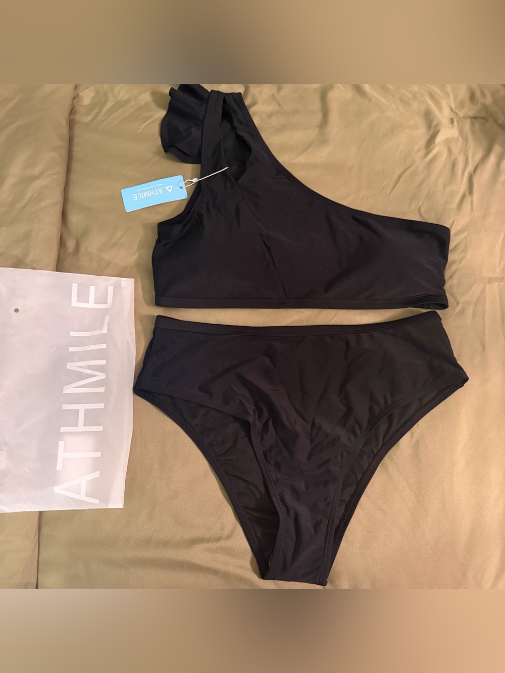 Athmile Asymmetric Black Bikini Set